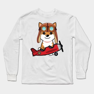 Cute orange dog is in a vintage airplane Long Sleeve T-Shirt